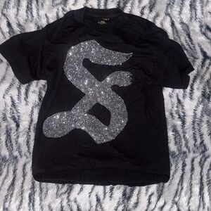 Gildan Black Tee with Silver Glitter Design